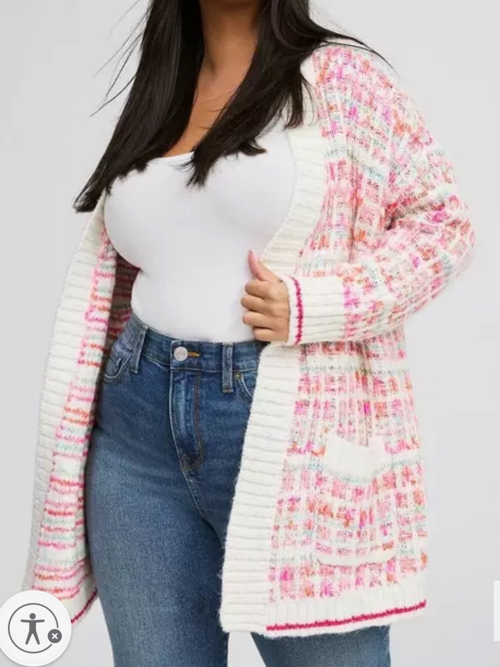 TORRID Cozy Pink Multi-Color Open Front Drop Shoulder Cardigan Sweater 2X